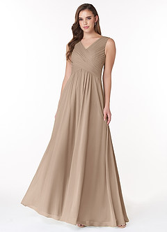 Azazie Flora Bridesmaid Dresses Taupe A-Line Pleated Chiffon Dress image1