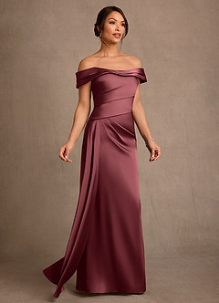 Azazie Beah Mère de la mariée Robes Robe Fourreau en Satin extensible Épaule décolletée Merlot image2