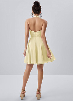 Joviannelle Butter Yellow Halter Ruched Chiffon Mini Dress image6