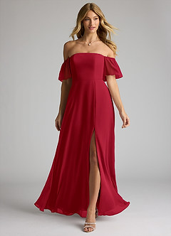 Azazie Sue Bridesmaid Dresses Scarlet A-Line Off the Shoulder Chiffon Convertible Dress image1