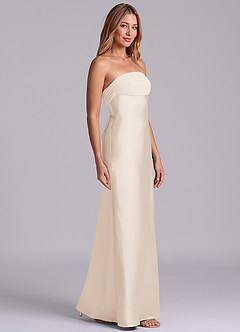 Azazie Ailanie Brudtärnklänningar Klä av Tubklänning i Stretch Satin Axelbandslös Vit Alabaster image4