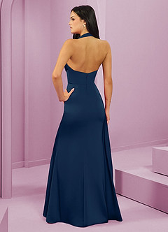 Barbie ♥ Azazie Bridesmaid Dresses Dark Navy Mermaid Pleated Stretch Satin Dress image7