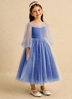 Azazie Trudy Blumenmädchenkleider Ballkleid Herzausschnitt Tüll Kleid Königsblau image1