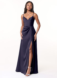 Azazie Brielle Bridesmaid Dresses Stormy A-Line Cowl Spaghetti Straps Stretch Satin Dress image1