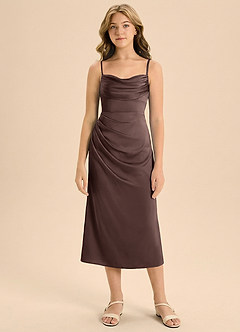 Azazie Mai Junior Abito Tubino in Raso Elasticizzato Plissettato Ganache image3