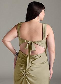 Azazie Jesaphine Bridesmaid Dresses Moss Green Sheath Bow Stretch Satin Dress image13
