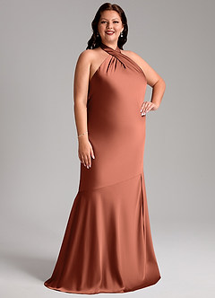 Azazie Lorena Robes de demoiselle d'honneur Robe Sirène en Satin extensible Plissée Argile image10