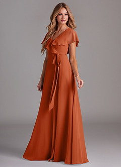 Azazie Lainey Bridesmaid Dresses Burnt Orange A-Line with Pockets Chiffon Dress image5