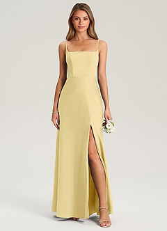 Azazie Lidia Robes de demoiselle d'honneur Robe Sirène en Satin extensible Fente Latérale Sorbet Citron image4