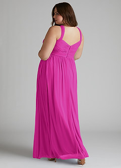 Azazie Hillian Vestidos de damas de honor Vestido de Fucsia de Malla de Corte en A con Halter Plisado image12