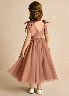 Azazie Serene Abiti da Ragazza di Fiori Abito Principessa in Raso Opaco Fiocco Bronzo image3