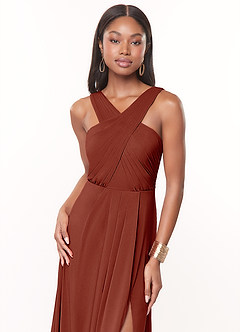 Azazie Brandie Bridesmaid Dresses Terracotta A-Line Pleated Stretch Chiffon Dress image5
