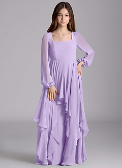 Azazie Clara Junior Vestido de Lila de Gasa de Corte en A con Blusón image5