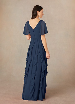 Azazie Watson Mother of the Bride Dresses Dark Navy A-Line V-Neck Chiffon Dress image4