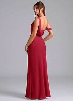 Azazie Madelyn Robes de demoiselle d'honneur Robe Sirène Convertible en Mousseline de soie Une épaule Écarlate image6
