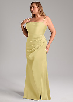 Azazie Leonis Bridesmaid Dresses Lemon Sorbet Mermaid Pleated Stretch Satin Convertible Dress image13