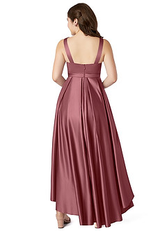 Azazie Inaya Junior Desert Rose A-Line with Belt Stretch Satin Dress image2