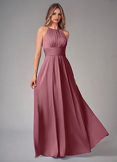Azazie Bonnie Brautjungfernkleider A-Linie Plissee Stretch-Satin Kleid Wüstenrose image1