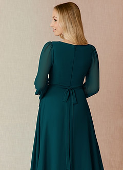 Azazie Leonia Bridesmaid Dresses Pine A-Line Long Sleeve Chiffon Dress image7
