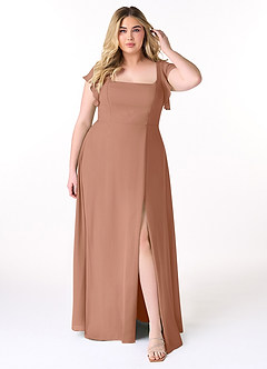 Azazie Bondi Bridesmaid Dresses Bronzer A-Line Ruffled Chiffon Dress image7