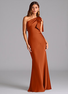 Azazie Yuanna Bridesmaid Dresses Burnt Orange Mermaid One Shoulder Stretch Satin Dress image1