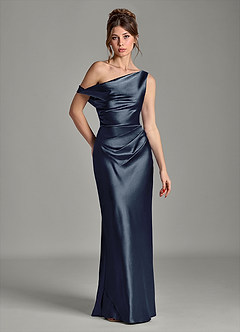 Azazie Emerson Suknie dla druhen Syrena Zza ramienia Metaliczny satynowy Do ziemi Sukienka image1