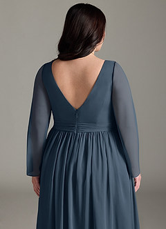 Azazie Teton Maternity Bridesmaid Dresses A-Line Long Sleeve Chiffon Floor-Length Dress image13