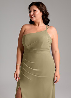 Azazie Eren Bridesmaid Dresses Moss Green Sheath One Shoulder Chiffon Dress image13