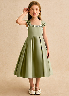 Azazie Yosemite Blumenmädchenkleider Ballkleid Herzausschnitt Matte Satin Kleid Moosgrün image5