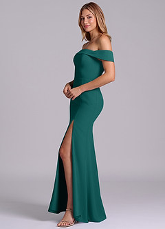 Azazie Luciana Robes de demoiselle d'honneur Robe Fourreau Convertible en Mousseline de soie Épaule décolletée Paon image4