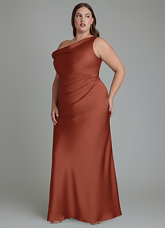 Azazie Emerson Bridesmaid Dresses Auburn Mermaid Off the Shoulder Stretch Satin Dress image11