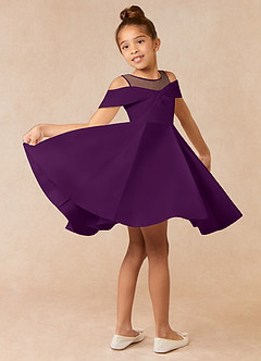 Azazie Shirin Flower Girl Dresses Grape A-Line Off the Shoulder Matte Satin Dress image4