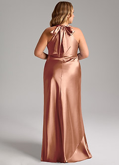 Azazie Doretta Kleider zum Anprobieren zu Hause Meerjungfrau-Linie Schleifen Metallischer Satin Kleid Espresso image13