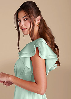 Azazie Daphne 겸손한 신부 들러리 드레스 A라인 메탈릭 새틴 플로어 길이 드레스 image5
