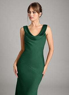 Azazie Rylina Bridesmaid Dresses Dark Green Mermaid Stretch Satin Dress image3