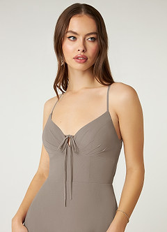 Azazie Minie Bridesmaid Dresses Taupe A-Line Bow Chiffon Dress image6