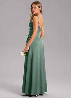 Azazie Azuree At-home Try On Dresses Dusty Sage A-Line Pleated Stretch Satin Dress image7