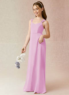 Azazie Denice Junior Vestido de Rosa Caramelo de Gasa de Corte en A image3
