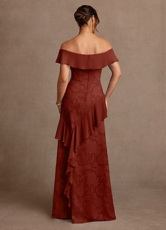 Azazie Marina Mother of the Bride Dresses Terracotta A-Line Off the Shoulder Floral Burnout Dress image2