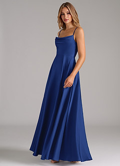 Azazie Elle Robes de demoiselle d'honneur Robe Trapèze en Satin extensible Plissée Bleu Roi image6