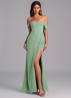 Azazie Johana Brautjungfernkleider Wandelbar Meerjungfrau-Linie Schulterfrei Chiffon Kleid Matcha image3