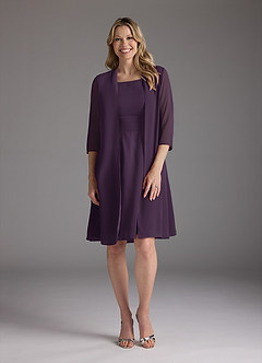 Azazie Shirley Mère de la mariée Robes Robe Trapèze en Mousseline de soie Plissé Scoop Prune image1