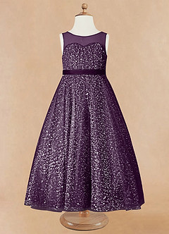 Azazie Siwa Flower Girl Dresses Grape A-Line Beaded Tulle Dress image5