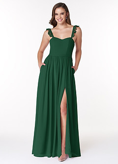 Azazie Metz Final Sale Dark Green A-Line Sweetheart Ruched Chiffon Dress image1