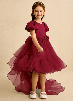 Azazie Cocoa Abiti da Ragazza di Fiori Abito Principessa in Tulle Plissettato Borgogna image8