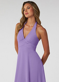 Azazie Tessie Vestidos de damas de honor Vestido de Tahití de Gasa de Corte en A con Cuello en V plisado image5