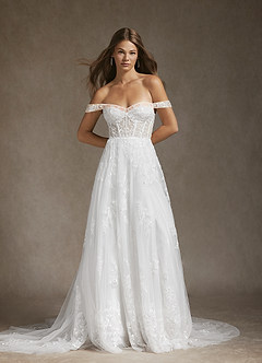 Azazie Wendie Robes de mariée Robe Trapèze en Tulle Paillettes Blanc De Diamant image2