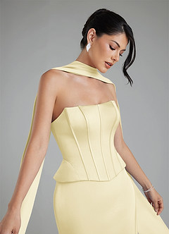 Azazie River Bridesmaid Dresses Lemon Sorbet Sheath Corset Stretch Satin Convertible Dress image11