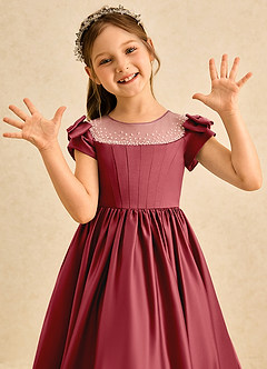 Azazie Toffee Abiti da Ragazza di Fiori Abito Stile Principessa in Raso Opaco Fiocco Melograno image6