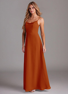 Azazie Daenerys Bridesmaid Dresses Paprika A-Line Cowl Chiffon Dress image4